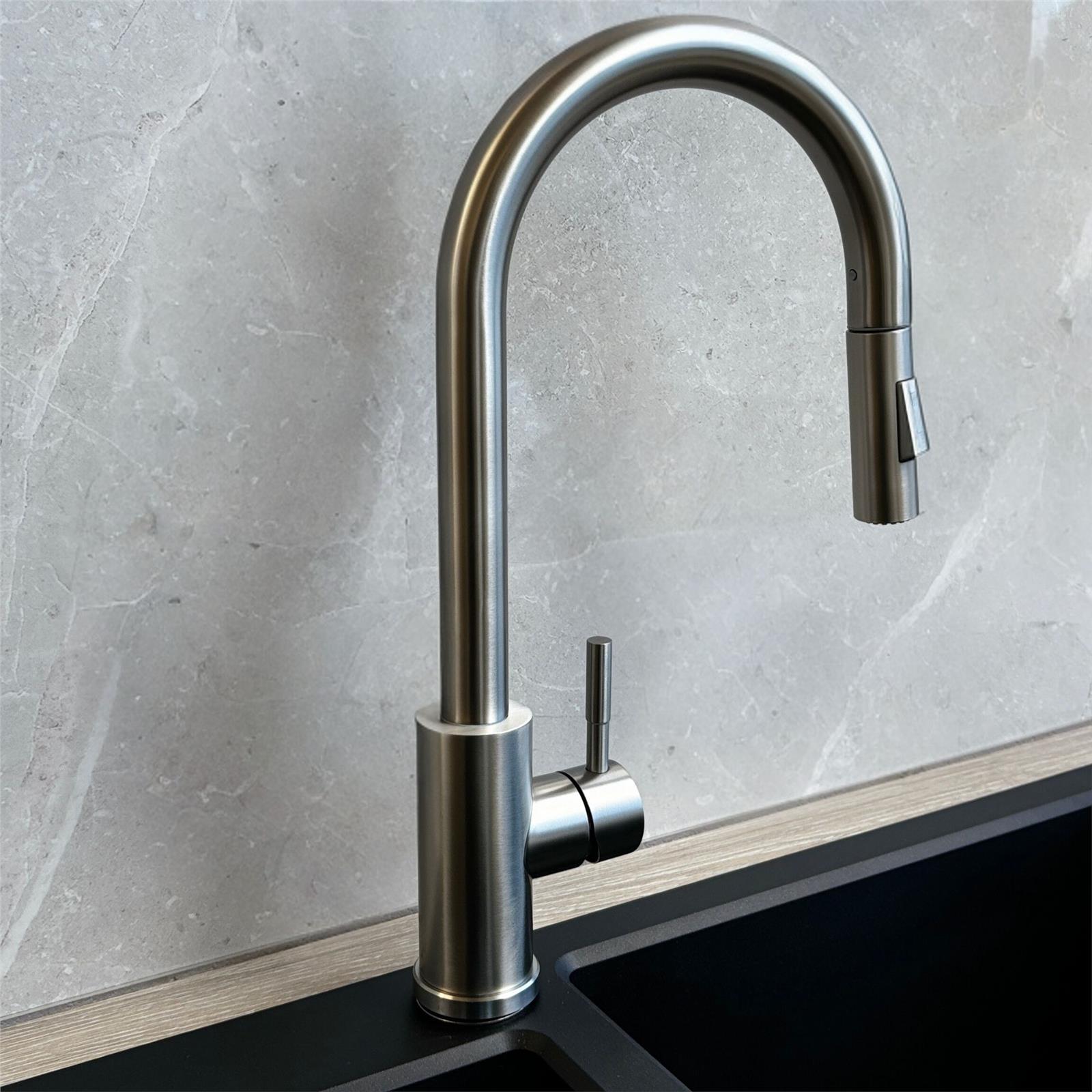 Liquida CT454BS Single Lever Pull Out Brushed Steel Kitchen Mixer Tap